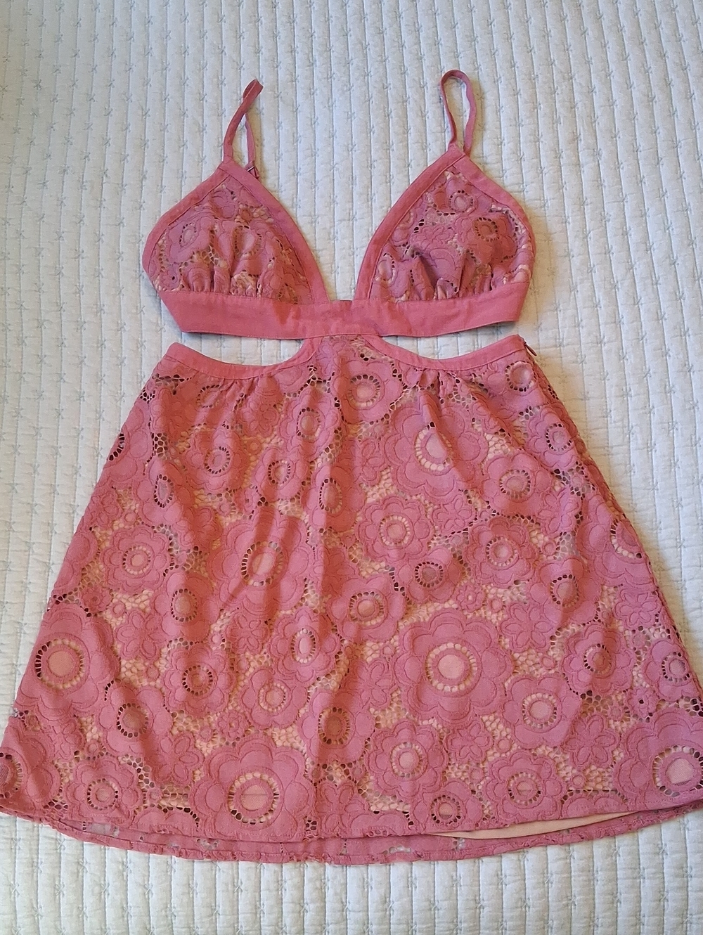 For Love And Lemons Pink Floral Lace Cutout Mini Dress